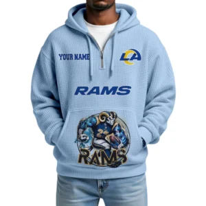 Los Angeles Rams x Quarter Zip Waffle Knit Hoodie Custom Your Name