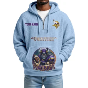 Minnesota Vikings x Quarter Zip Waffle Knit Hoodie Custom Your Name