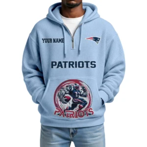 New England Patriots x Quarter Zip Waffle Knit Hoodie Custom Your Name
