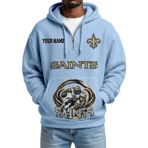 New Orleans Saints x Quarter Zip Waffle Knit Hoodie Custom Your Name