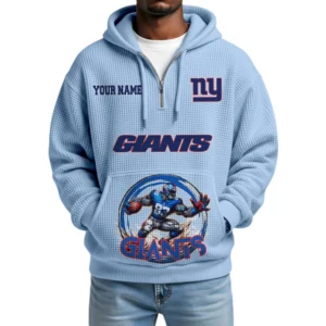 New York Giants x Quarter Zip Waffle Knit Hoodie Custom Your Name