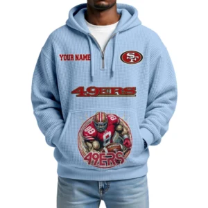 San Francisco 49ers x Quarter Zip Waffle Knit Hoodie Custom Your Name
