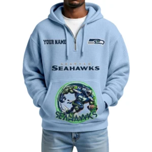 Seattle Seahawks x Quarter Zip Waffle Knit Hoodie Custom Your Name