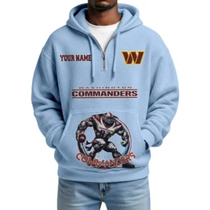 Washington Commanders x Quarter Zip Waffle Knit Hoodie Custom Your Name