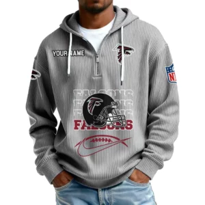 Atlanta Falcons Men's Corduroy Quarter-Zip Hoodie Customize Name