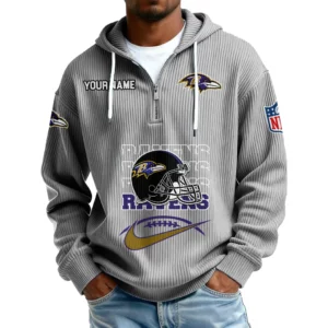 Baltimore Ravens Men's Corduroy Quarter-Zip Hoodie Customize Name