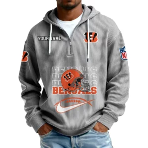 Cincinnati Bengals Men's Corduroy Quarter-Zip Hoodie Customize Name