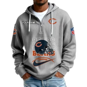 Chicago Bears Men's Corduroy Quarter-Zip Hoodie Customize Name