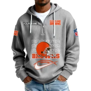 Cleveland Browns Men's Corduroy Quarter-Zip Hoodie Customize Name
