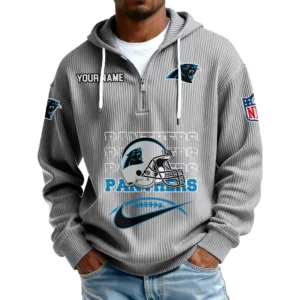 Carolina Panthers Men's Corduroy Quarter-Zip Hoodie Customize Name