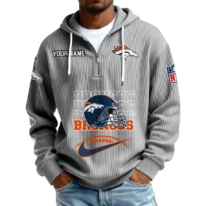 Denver Broncos Men's Corduroy Quarter-Zip Hoodie Customize Name