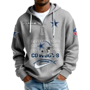 Dallas Cowboys Men's Corduroy Quarter-Zip Hoodie Customize Name