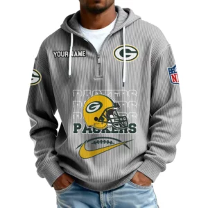 Green Bay Packers Men's Corduroy Quarter-Zip Hoodie Customize Name