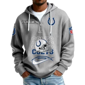 Indianapolis Colts Men's Corduroy Quarter-Zip Hoodie Customize Name