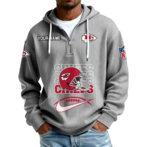 Kansas City Chiefs Men's Corduroy Quarter-Zip Hoodie Customize Name
