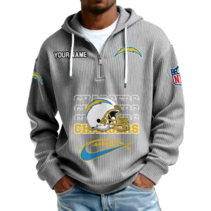 Los Angeles Chargers Men's Corduroy Quarter-Zip Hoodie Customize Name