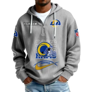 Los Angeles Rams Men's Corduroy Quarter-Zip Hoodie Customize Name