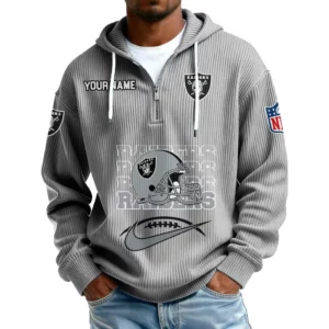 Las Vegas Raiders Men's Corduroy Quarter-Zip Hoodie Customize Name