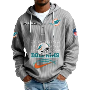 Miami Dolphins Men's Corduroy Quarter-Zip Hoodie Customize Name