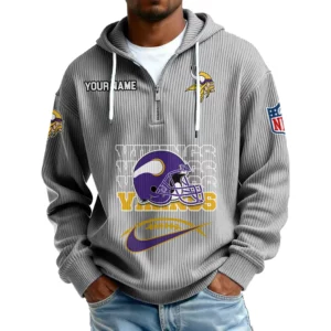 Minnesota Vikings Men's Corduroy Quarter-Zip Hoodie Customize Name