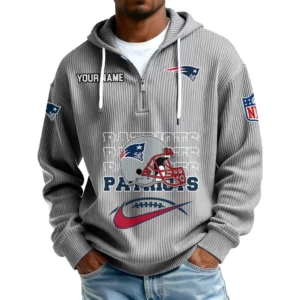 New England Patriots Men's Corduroy Quarter-Zip Hoodie Customize Name
