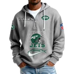 New York Jets Men's Corduroy Quarter-Zip Hoodie Customize Name