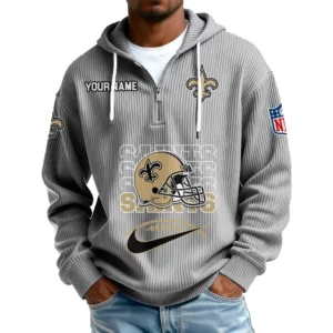 New Orleans Saints Men's Corduroy Quarter-Zip Hoodie Customize Name
