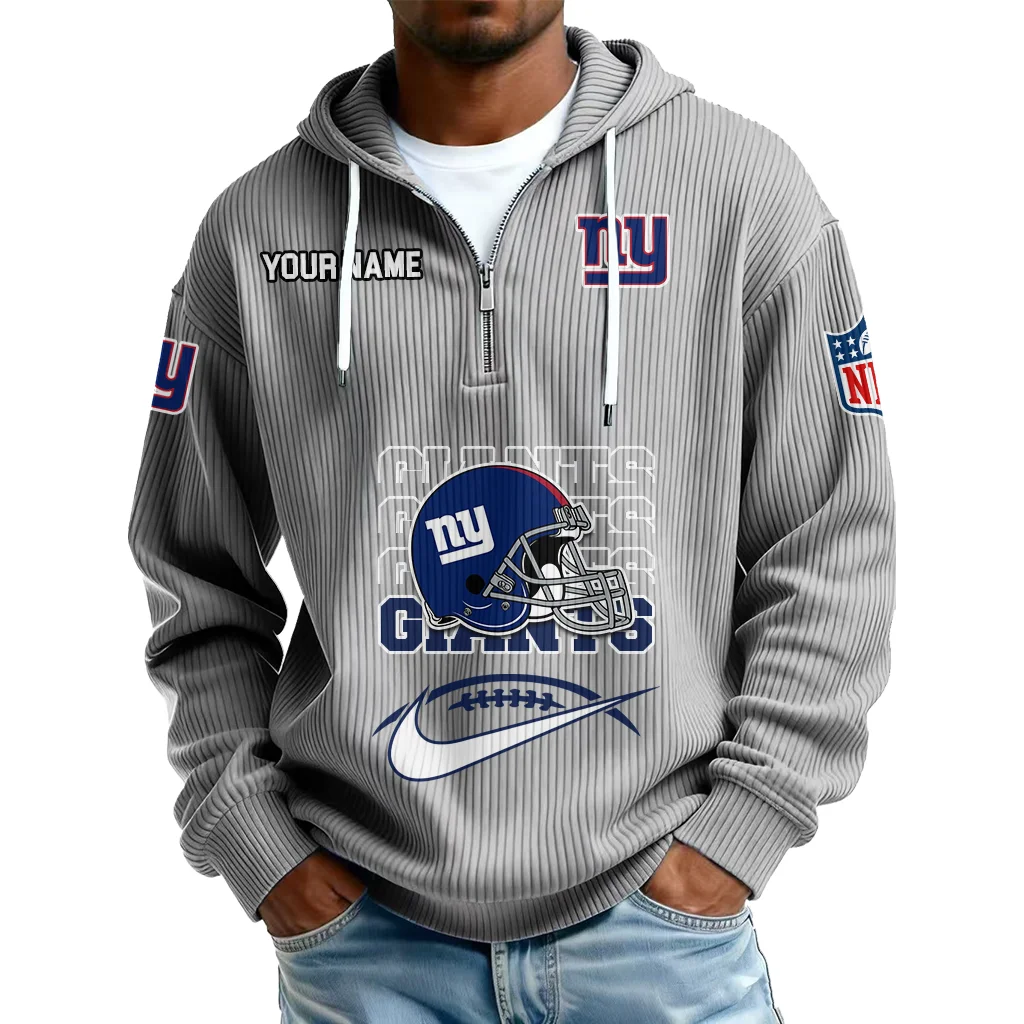 New York Giants Men's Corduroy Quarter-Zip Hoodie Customize Name New York Giants Men's Corduroy Quarter-Zip Hoodie Customize Name