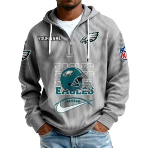 Philadelphia Eagles Men's Corduroy Quarter-Zip Hoodie Customize Name