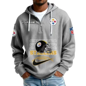 Pittsburgh Steelers Men's Corduroy Quarter-Zip Hoodie Customize Name