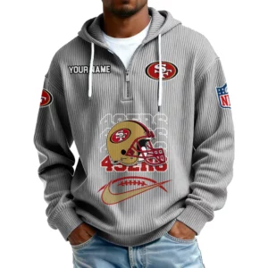 San Francisco 49ers Men's Corduroy Quarter-Zip Hoodie Customize Name