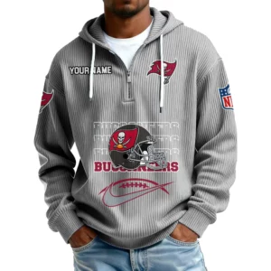 Tampa Bay Buccaneers Men's Corduroy Quarter-Zip Hoodie Customize Name