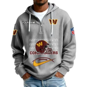 Washington Commanders Men's Corduroy Quarter-Zip Hoodie Customize Name