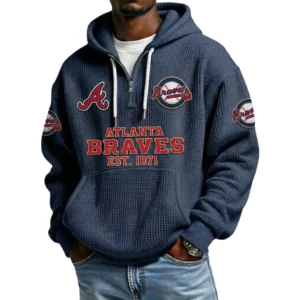 Atlanta Braves Men's Quarter Zip Waffle Knit Hoodie 2026 Limited