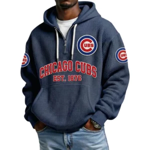 Chicago Cubs Men's Quarter Zip Waffle Knit Hoodie 2026 Limited