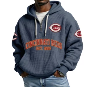 Cincinnati Reds Men's Quarter Zip Waffle Knit Hoodie 2026 Limited