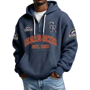 Colorado Rockies Men's Quarter Zip Waffle Knit Hoodie 2026 Limited