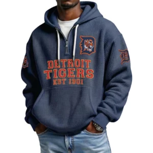 Detroit Tigers Men's Quarter Zip Waffle Knit Hoodie 2026 Limited