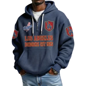 Los Angeles Dodgers Men's Quarter Zip Waffle Knit Hoodie 2026 Limited