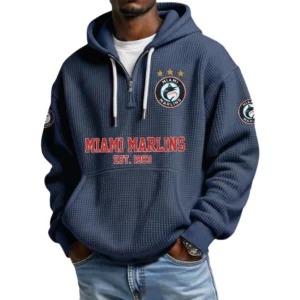 Miami Marlins Men's Quarter Zip Waffle Knit Hoodie 2026 Limited