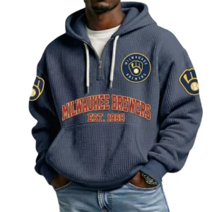Milwaukee Brewers Men's Quarter Zip Waffle Knit Hoodie 2026 Limited
