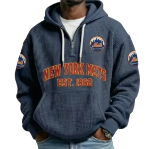 New York Mets Men's Quarter Zip Waffle Knit Hoodie 2026 Limited