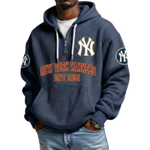 New York Yankees Men's Quarter Zip Waffle Knit Hoodie 2026 Limited
