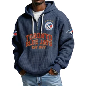 Toronto Blue Jays Men's Quarter Zip Waffle Knit Hoodie 2026 Limited